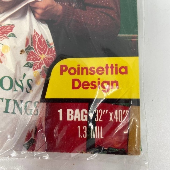 VINTAGE Lot of 3 Glad Santa's Helper XL Drawstring Gift Bag Poinsettia 32" x 40" - Picture 6 of 9